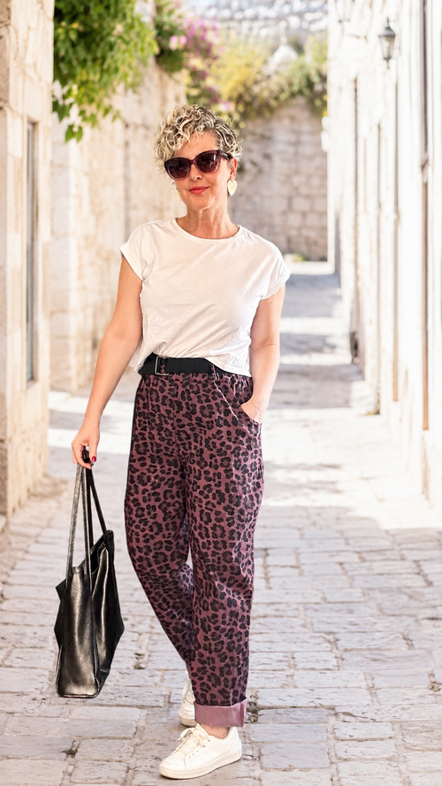 Senly İtalyan Leopar Kemerli Pantolon Bordo