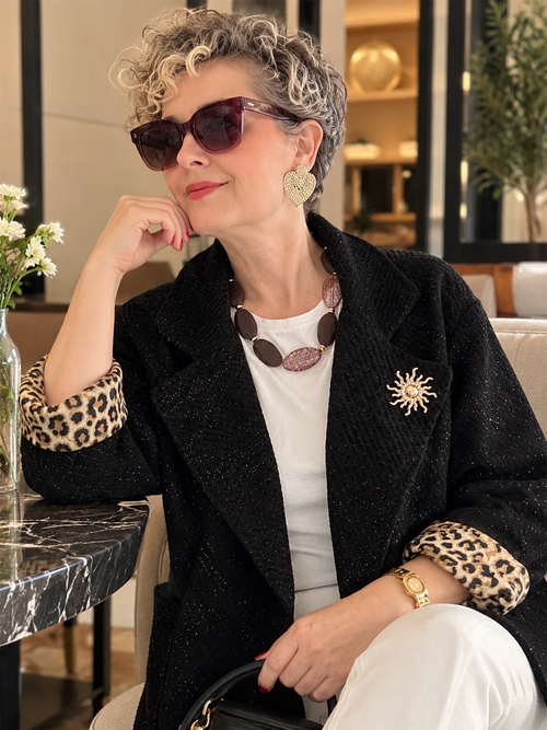 Tigre | İthal Leopar Astarlı Dokulu Blazer Ceket Siyah görsel 1