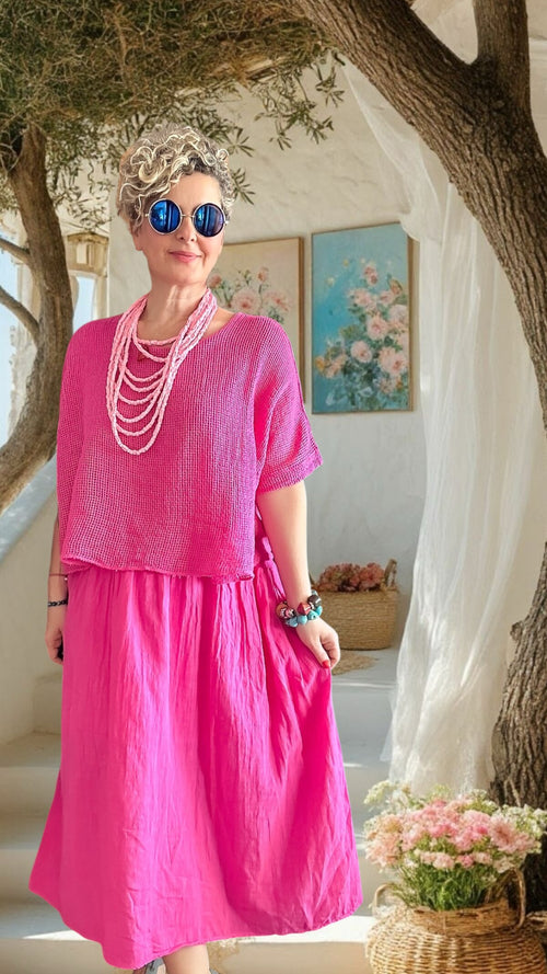 Abitare İtalyan Fisto File Detay Vip Elbise Fuşya