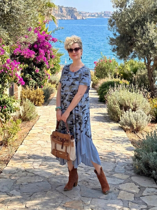 Barbo İtalyan Kamuflaj Desen Elbise Jeans Mavi