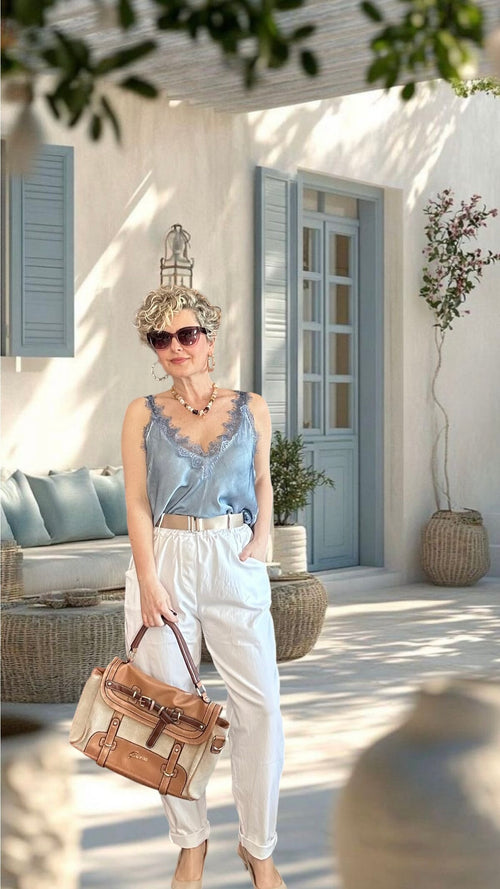 Betty İtalyan Balon Kemerli Pantolon Beyaz