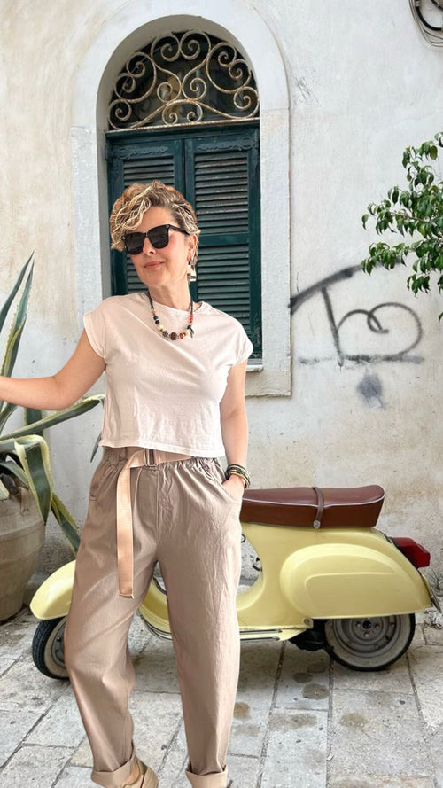 Betty İtalyan Balon Kemerli Pantolon Fango