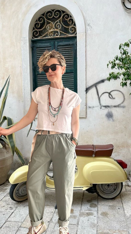 Betty İtalyan Balon Kemerli Pantolon Haki