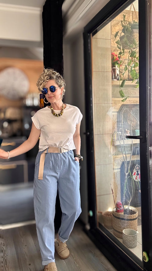 Betty İtalyan Balon Kemerli Pantolon İndigo