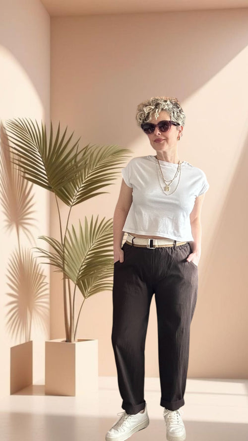 Betty İtalyan Balon Kemerli Pantolon Kahve