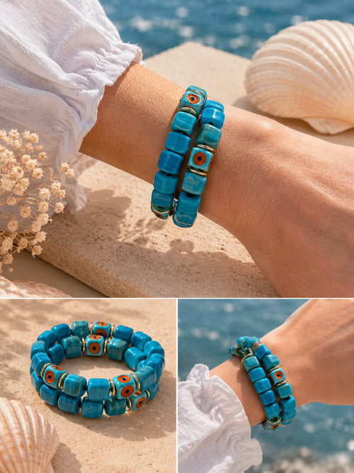 Bodrum Cam Taş Blue Boncuk Bilezik