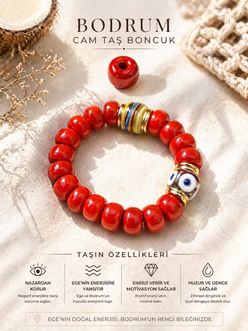 Bodrum Cam Taş Red Boncuk Bilezik