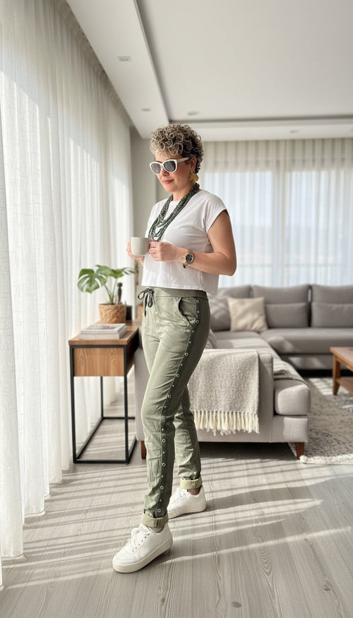 Felisa İtalyan Sihirli Zımba Detay Pantalon Haki