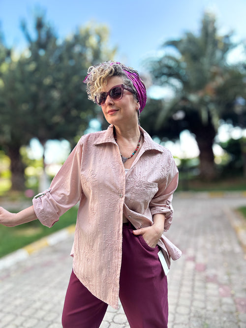 Gesso İtalyan Çiçek Fisto Detay Gömlek Pudra