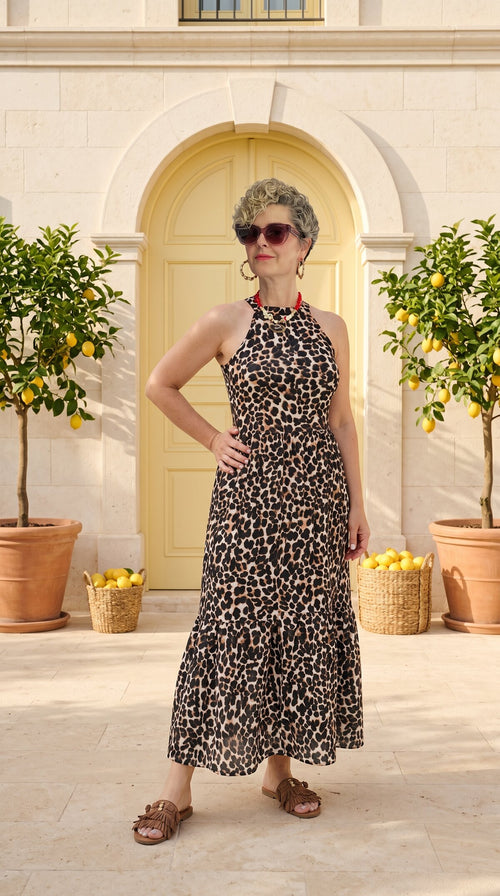 Hera Halter Leopar Desenli Elbise