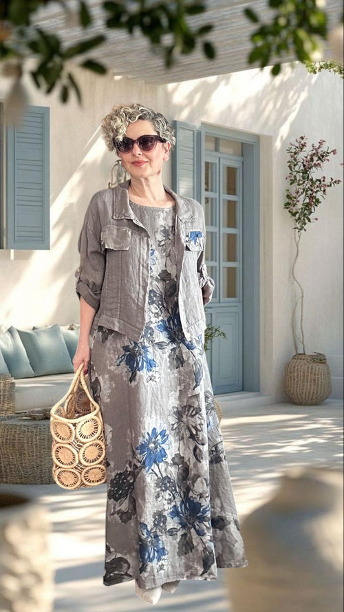 Mikka İthal %100 Linen Ceket & Kolsuz Elbise Takımı Fango