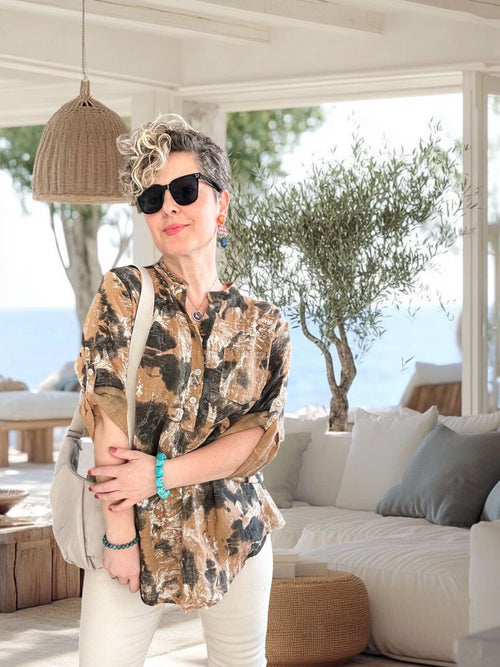 Noce Sarmal Batik Desen İtalyan Gömlek Cappuccino