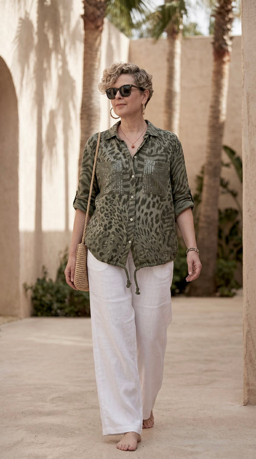 Vespa Cep Pul Detaylı Desenli Tasarım Gömlek Military