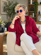 Nessa | Kapüşonlu Oversize Polar Peluş Hırka Vişne görsel 2