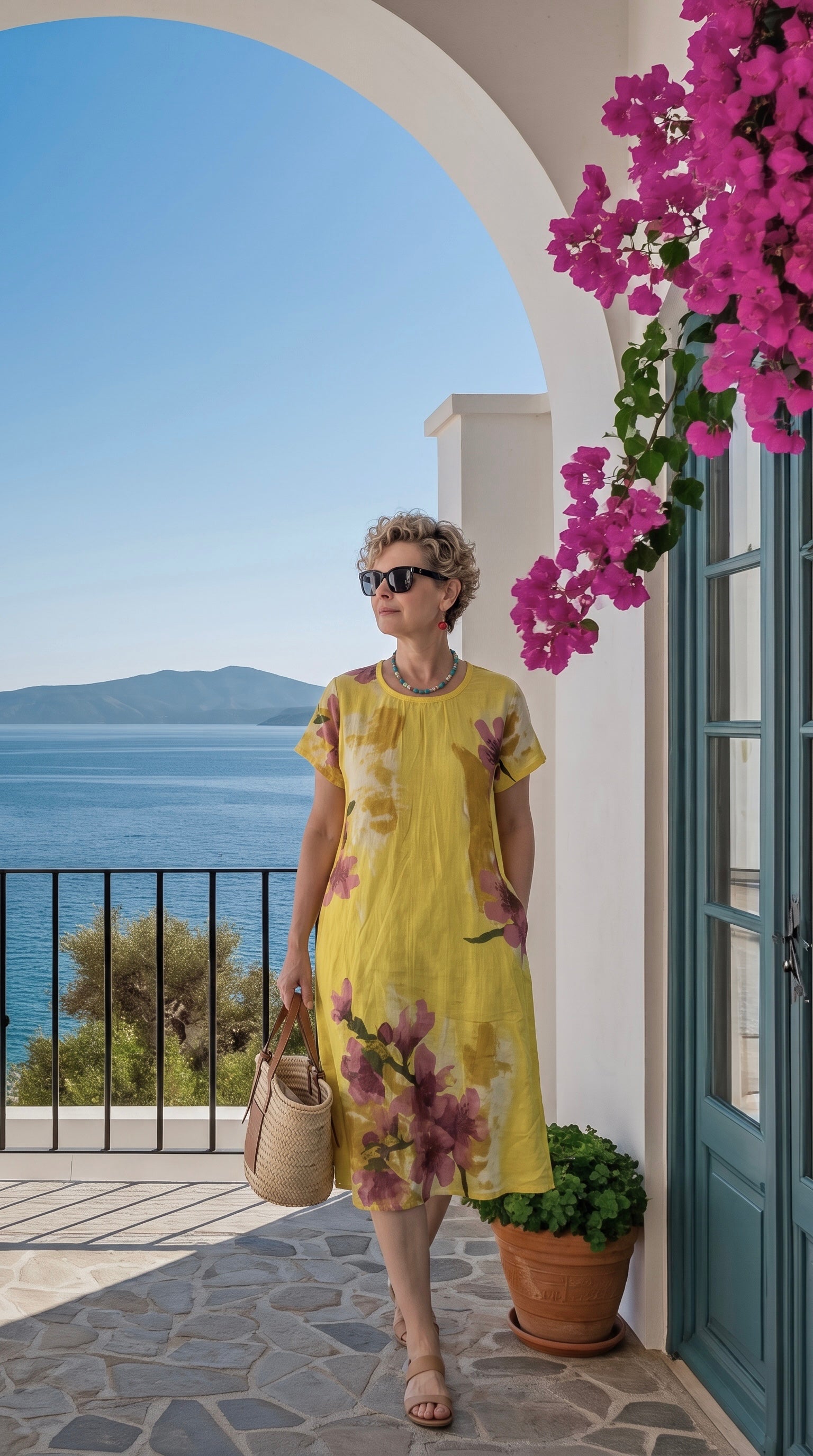 Omrrum | İtalyan Çiçek Desenli Yan Cepli Tunik Elbise Girasole