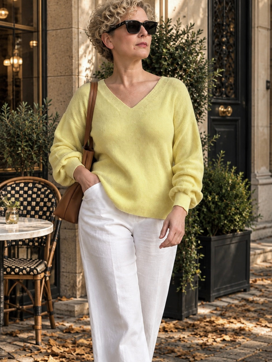 Deluxe Salaş | Önü ve Arkası V Dekolteli Merserize Triko Sarı
