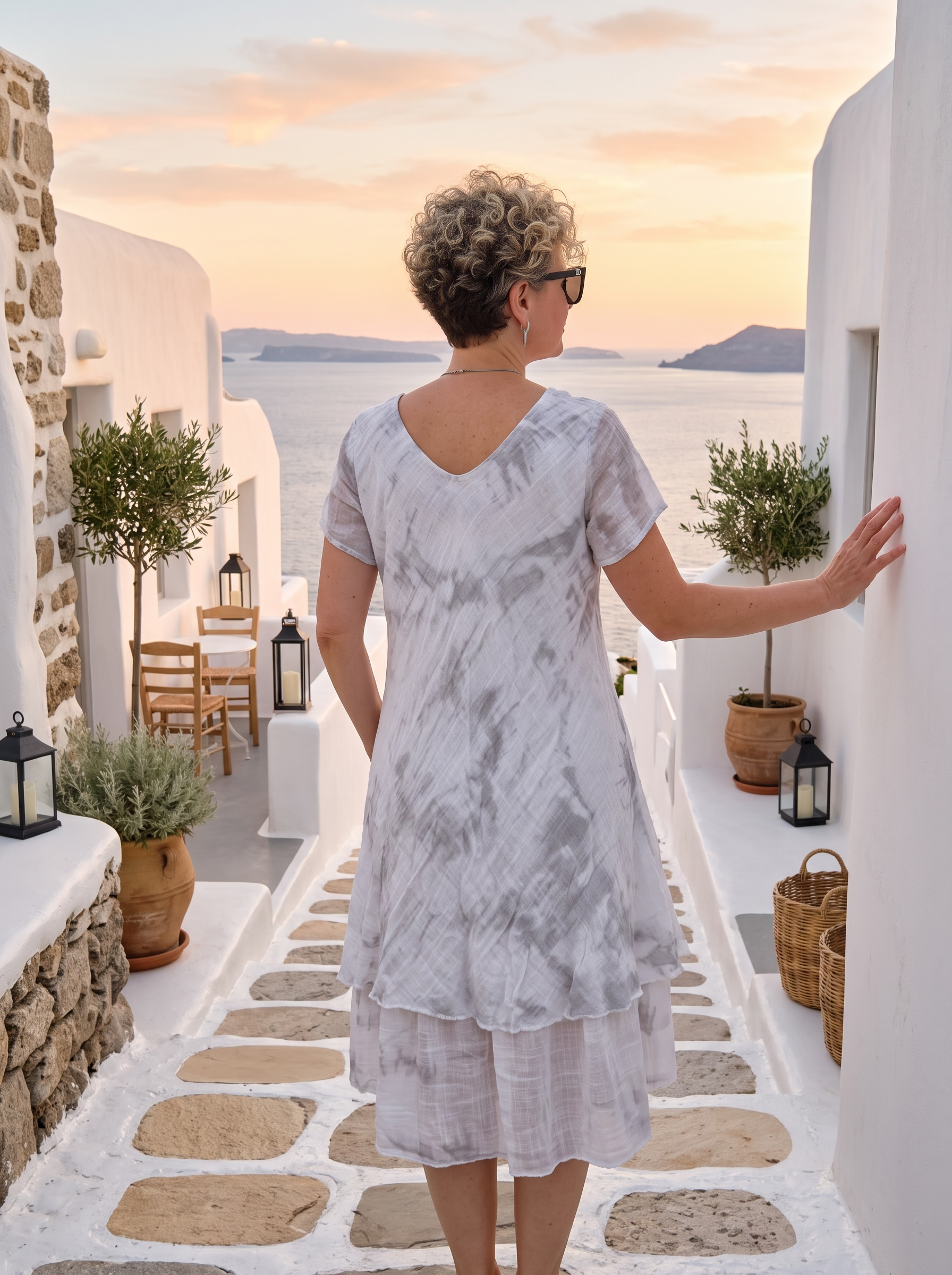 Marry | İtalyan Batik Desenli Kat Kat Volanlı Elbise White