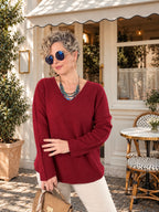 Fikka İtalyan V Yaka Oval Triko Bordo