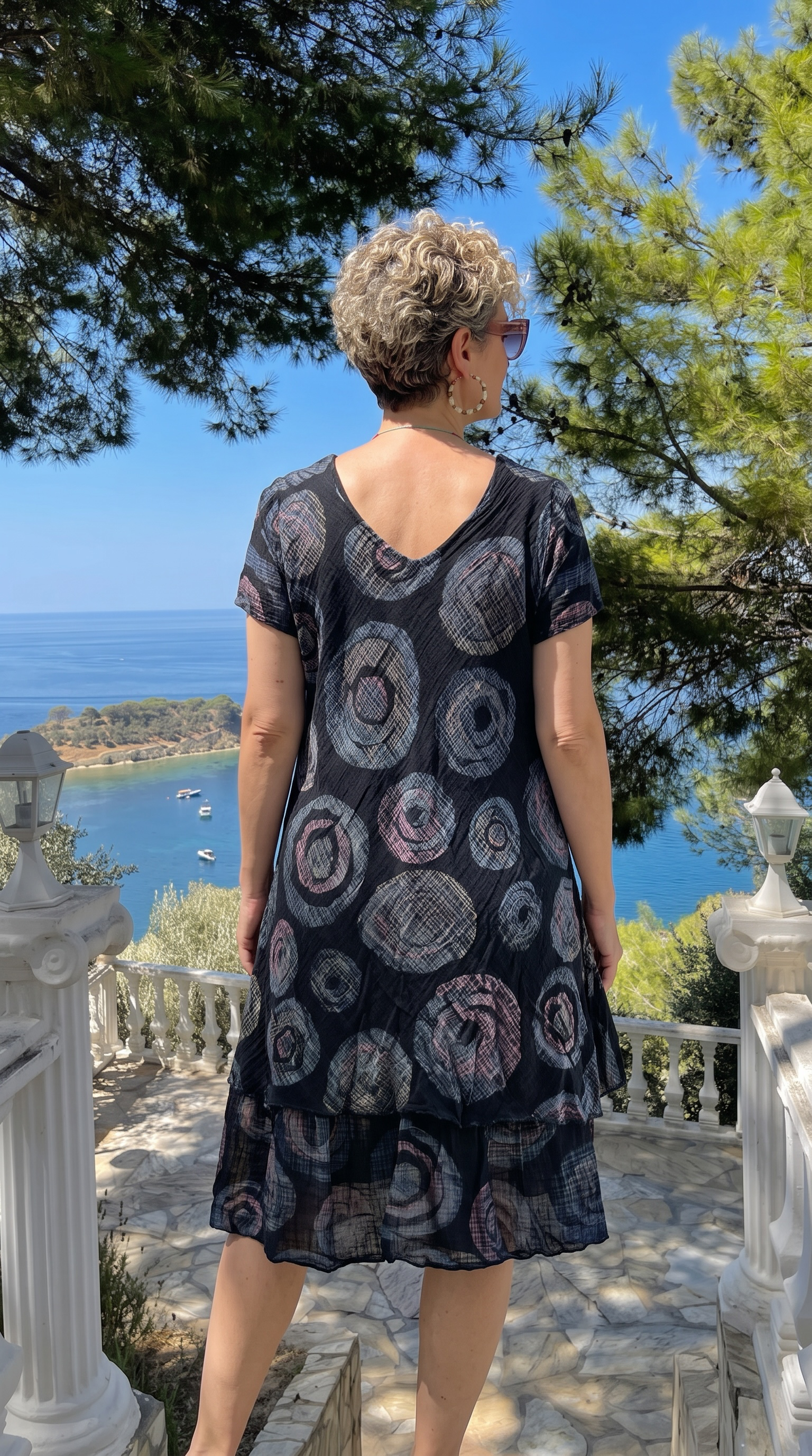 Kalli | İtalyan Spiral Desenli Kat Kat Volanlı Elbise Black