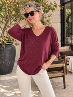 Livo | İthal Puantiye Kabartmalı Angora Triko Bluz Bordo