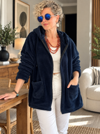 Nessa | Kapüşonlu Oversize Polar Peluş Hırka Lacivert görsel 2