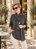 Rossi İtalyan Fularlı Tasarım Triko Bluz Dark Grey