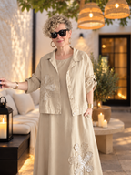 Lissa| İthal %100 Kadife Ceket & Kolsuz Elbise Takım Papatya Beige