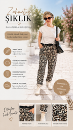 Senly İtalyan Leopar Kemerli Pantolon Bej