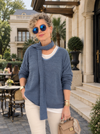 Dalia | İthal Fular Detaylı İkili Görünümlü Triko Bluz İndigo
