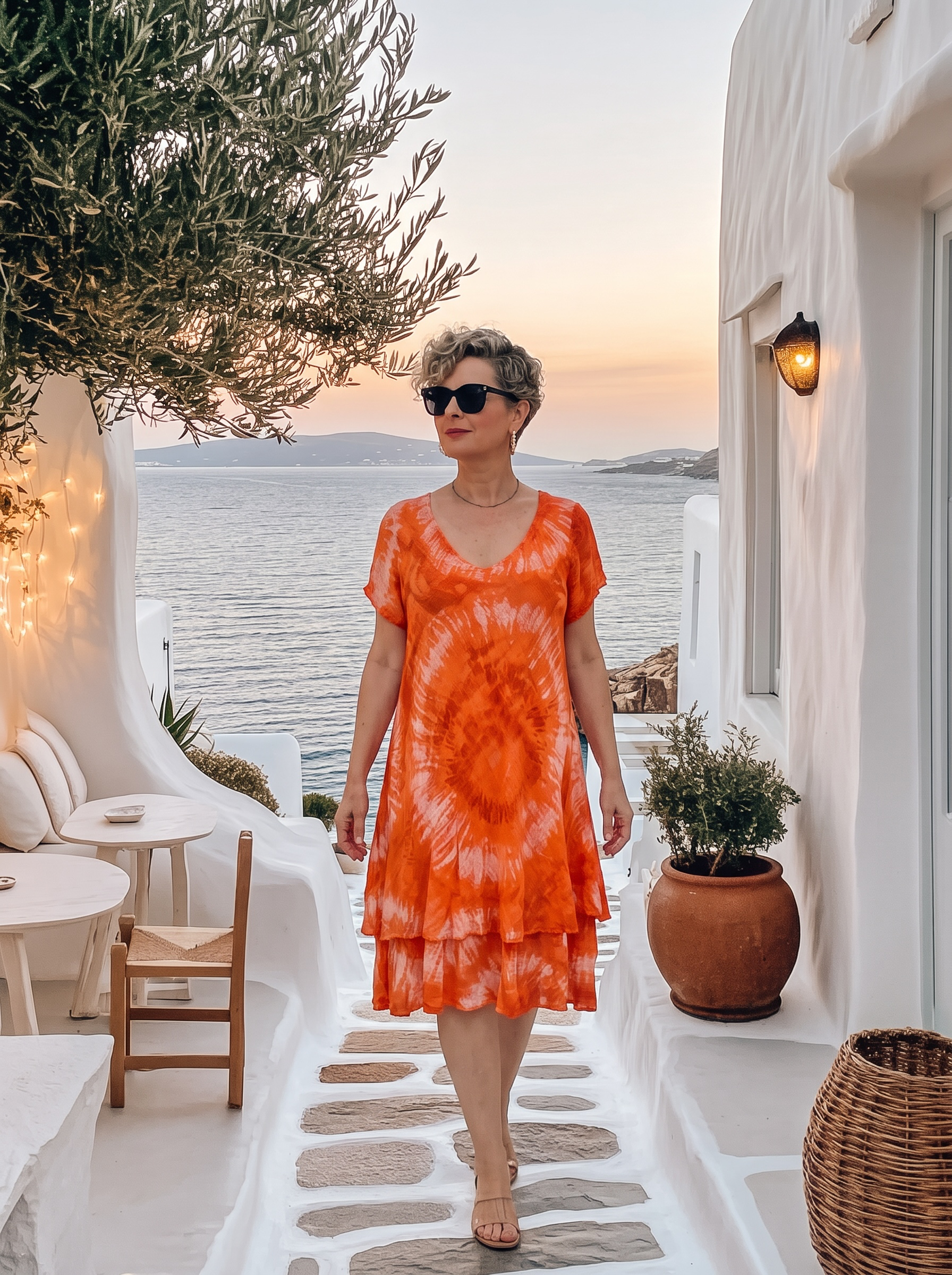 Marry | İtalyan Batik Desenli Kat Kat Volanlı Elbise Orange