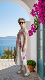 Omrrum | İtalyan Çiçek Desenli Yan Cepli Tunik Elbise Beige