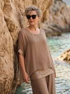Notte İthal Pul Payetli İpek Bluz Camel
