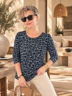Vera | İthal Leopar Desenli Triko Bluz İndigo