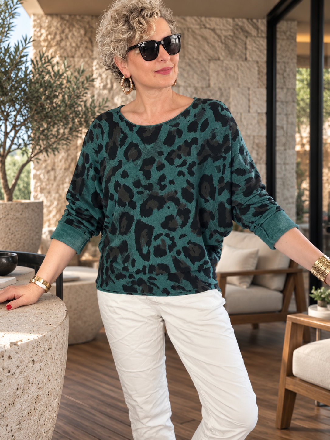 Fenna | İthal Leopar Desen Asimetrik Triko Bluz Bottıglıa