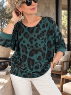 Fenna | İthal Leopar Desen Asimetrik Triko Bluz Bottıglıa