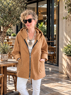 Lilly | İthal Buklet Kapüşonlu Asimetrik Mont Camel görsel 1
