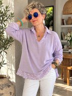 Femme İthal 3'lü Takım | Polo Yaka Bluz, Düz Triko & Fular Seti Lilac görsel 1