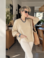 Macca | Düğme Detaylı Asimetrik Triko Bluz Taş görsel 3