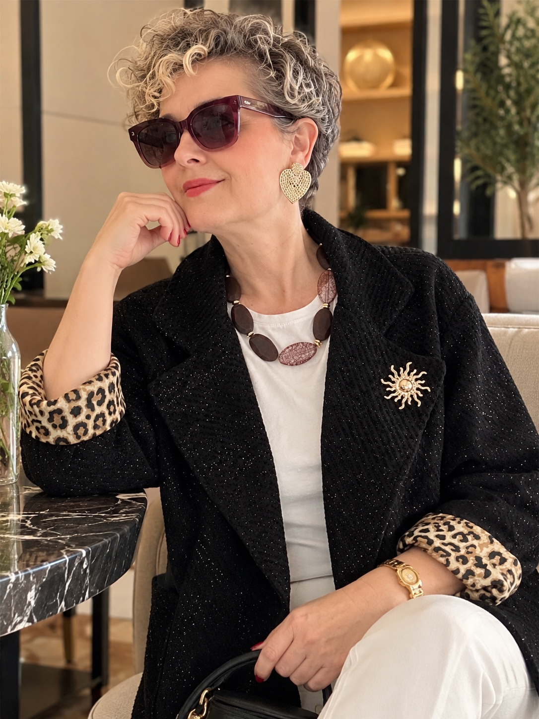 Tigre | İthal Leopar Astarlı Dokulu Blazer Ceket Siyah görsel 1