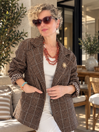 Leon | İthal Leopar Astarlı Ekose Blazer CeketKahve görsel 2