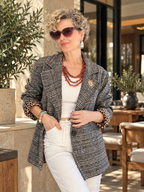 Leon | İthal Leopar Astarlı Ekose Blazer Ceket Gri Melanj görsel 1