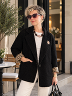 Tigre | İthal Leopar Astarlı Dokulu Blazer Ceket Siyah görsel 3