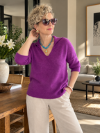 Notte | İthal Yumuşak Dokulu Polo Yaka Triko Bluz Purple görsel 2