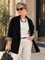Tigre | İthal Leopar Astarlı Dokulu Blazer Ceket Siyah görsel 2
