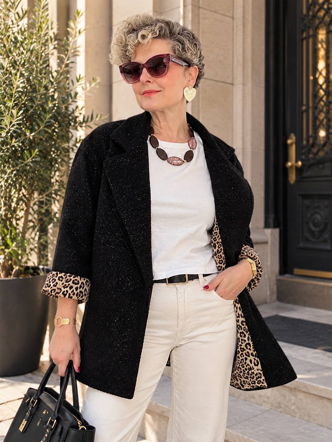 Tigre | İthal Leopar Astarlı Dokulu Blazer Ceket Siyah görsel 2
