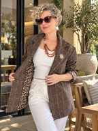 Leon | İthal Leopar Astarlı Ekose Blazer CeketKahve görsel 1
