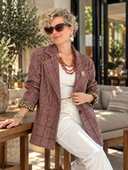 Leon | İthal Leopar Astarlı Ekose Blazer Ceket Bordo görsel 2