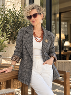 Leon | İthal Leopar Astarlı Ekose Blazer Ceket Gri Melanj görsel 3