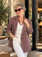Leon | İthal Leopar Astarlı Ekose Blazer Ceket Bordo görsel 3