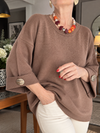 Macca | Düğme Detaylı Asimetrik Triko Bluz Camel görsel 2